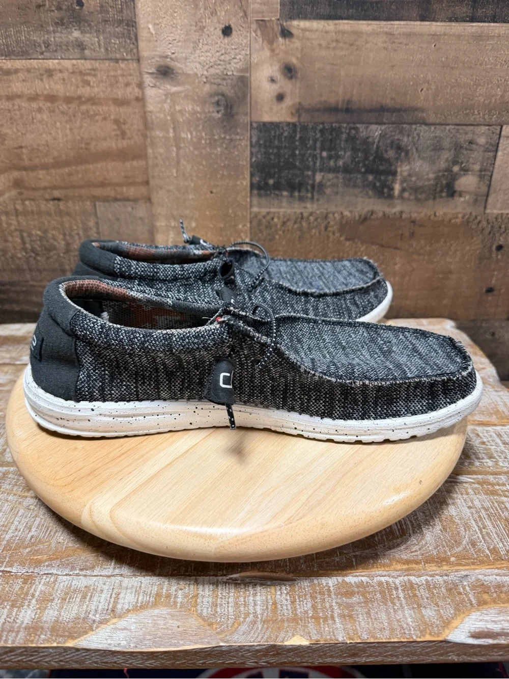 HEYDUDE Wally Sox Men’s Size 12 Black White Lightweight Slip On Shoes